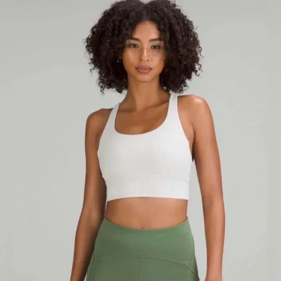 Lululemon Energy Bra Vapor White Ribbed Medium Support Size 12 NWT - Picture 1 of 5